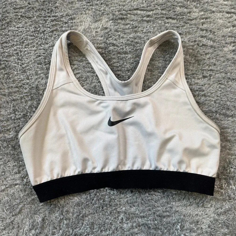 Nike Dri-FIT Swoosh Sports Bra Medium White Black Racerback Medium Impact